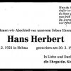Herbert Hans 1921-1998 Todesanzeige